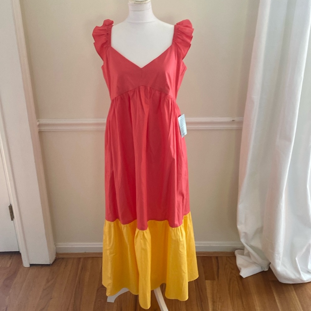 Nordstrom, Donna Morgan, Colorblock Print Maxi Dress, Sunkist Coral/Snapdragon